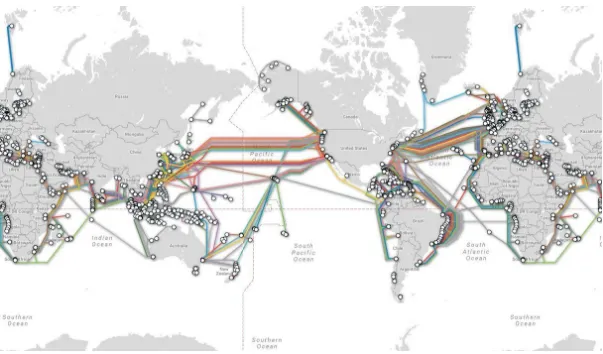 A detailed map of the world's underwater internet cables that connect the entire world together